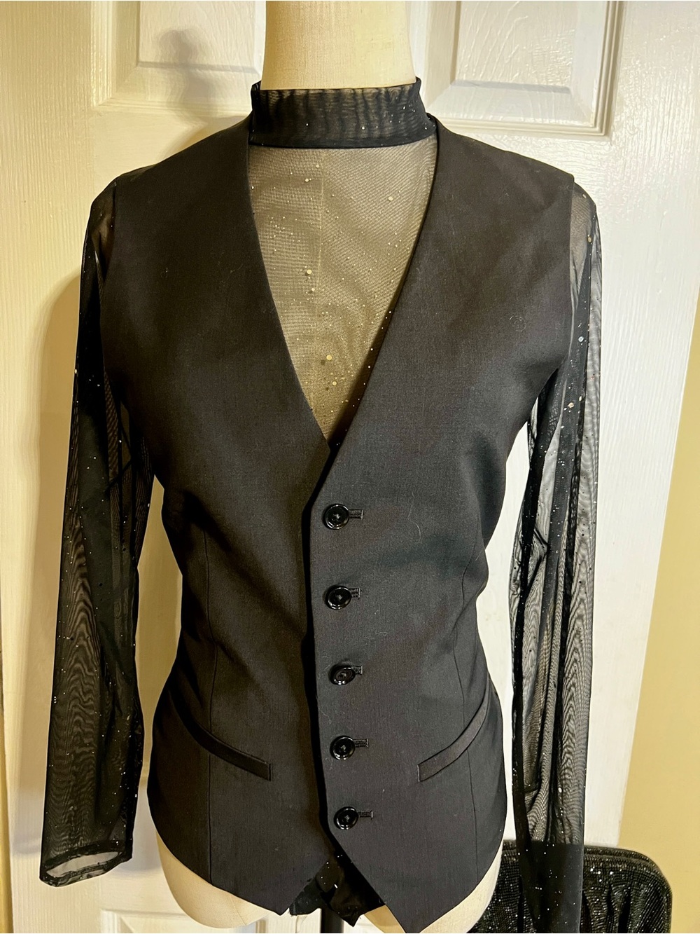 New Express Wms Gray Wool Blend Cropped Waistcoat Tailored Chic Preppy Vest XS